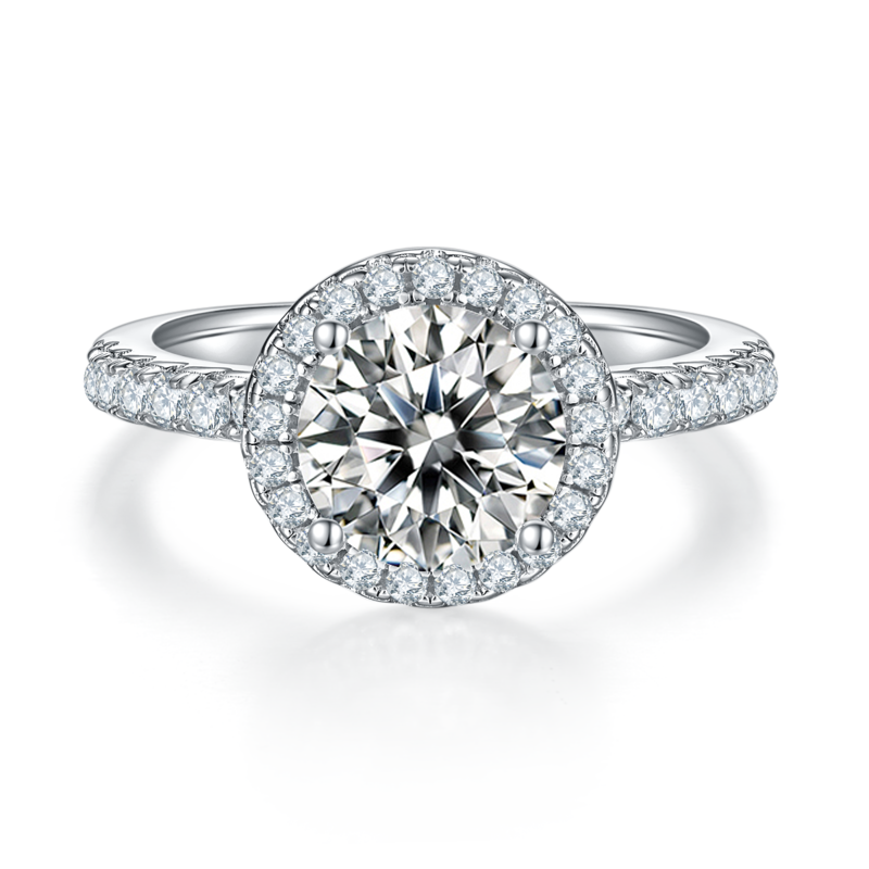 Affordable Luxury圆形S925银镀白金MoissaniteWomen's Ring2.0ctD级